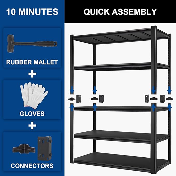 BILT HARD 5-Tier 48" W x 24" D x 72" H Garage Shelving, 3500 lbs Industrial Heavy Duty Storage Shelves, Metal Shelving Units with Adjustable Shelf, Steel Utility Shelves for Garage