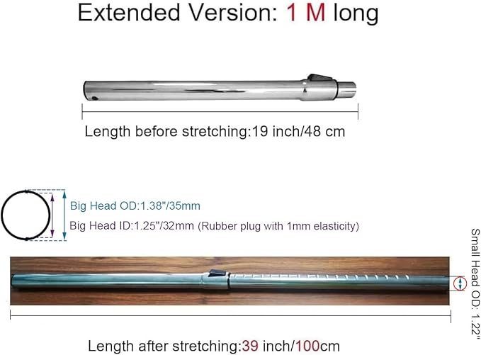Eagles 1-1/4" Extension Wands Vacuum Cleaner Accessories, 32mm Vacuum Hose Chrome Wand Pipe Extent to 39 inch (Hose)- Extended Version