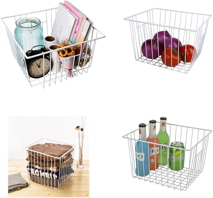 Upright Freezer Organizer Bins， Freezer Baskets for 14, 15 cu.ft Standup Freezer, Wire Storage Baskets with Built-in Handles for Frozen Foods, Snacks, Vegetables, Fruits and More, 6Pcs , White