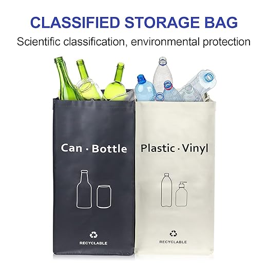 Recycling Bin, Separate Large Recycle Bins for Kitchen - Indoor Home Trash Bin, Recyclable Waste Trash Sorting Organizer, Durable, Washable, Affordable Recycle Bags, 2 Pack