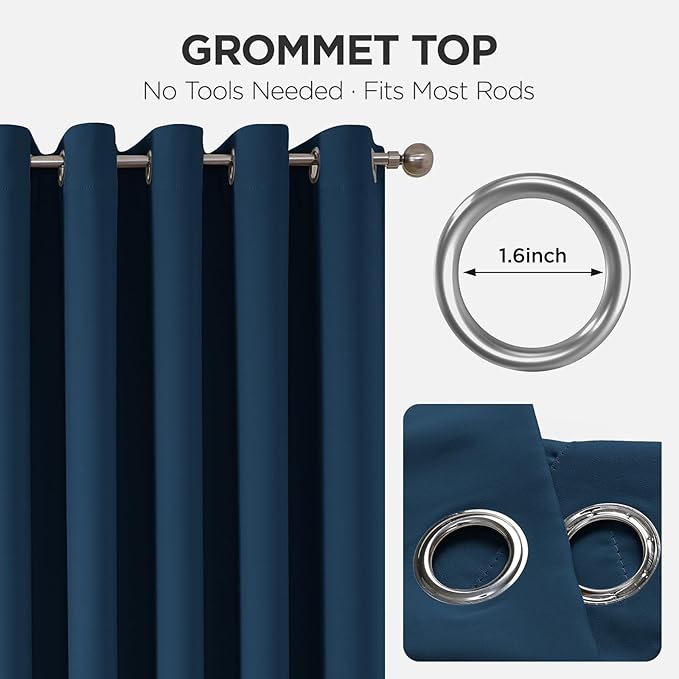 Joydeco Blackout Patio Sliding Door Curtains 108 Inches Long, Grommet Privacy Room Divider Curtains, Extra Wide Thermal Blackout Drapes for Bedroom Living Room (Navy Blue, 100Wx108L, 1 Panel)