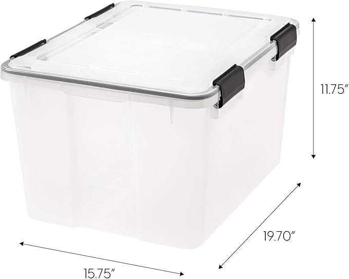 IRIS USA 47 Quart WEATHERPRO Plastic Storage Bins with Lids, Tote Organizing Container with Durable Lid and Seal and Secure Latching Buckles, 6 Pack