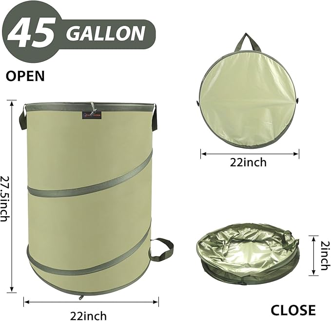 YUDI & GARDEN 45 Gallon Collapsible Garden Bag｜Collapsible Trash Can｜Camping Trash Can, Use for Gardening Cleanup or Party Waste and Outdoor Activities