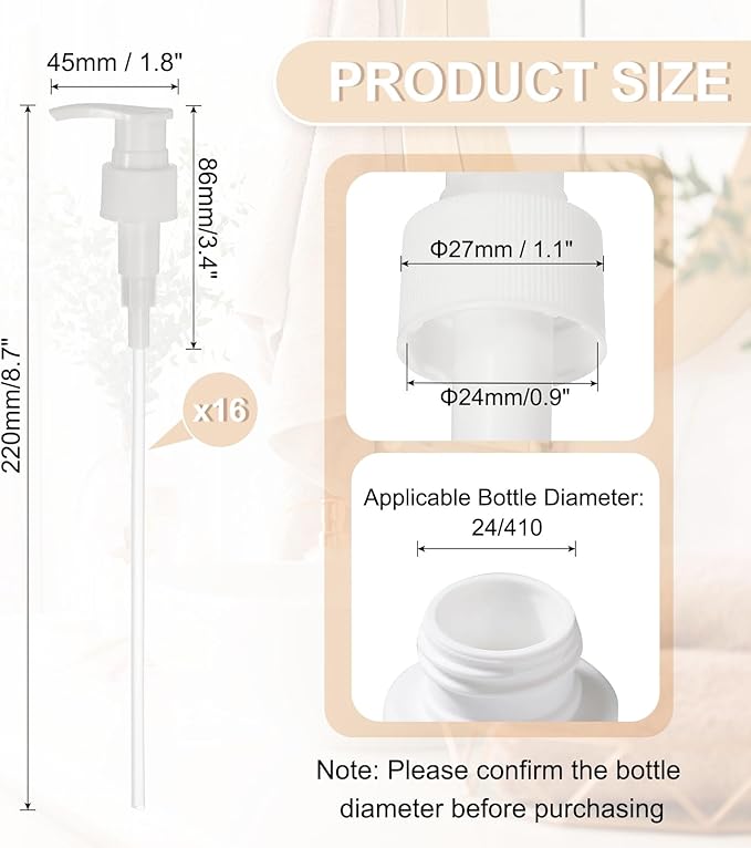 uxcell 16 Pcs Soap Dispenser Pump Heads Soap Dispensers Top Pumps Replacement Switch Pumphead for Standard 24/417 Neck Size Lotion Shampoo Bottle, White