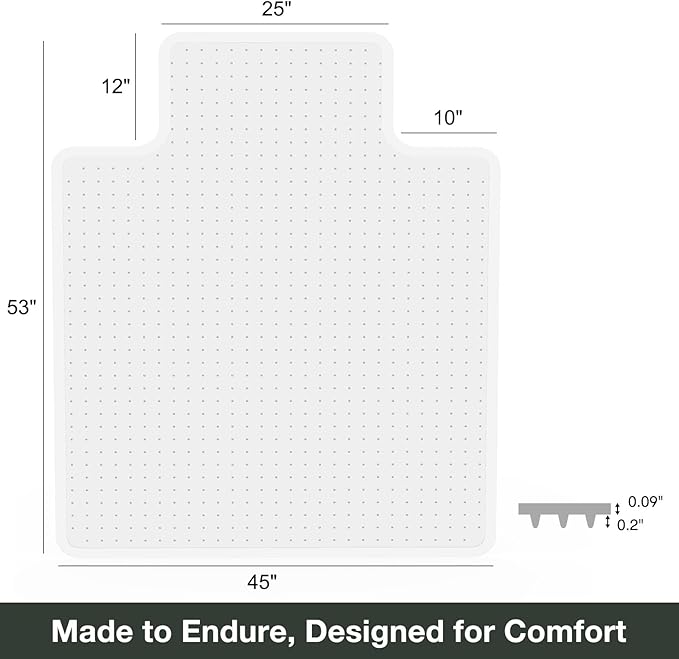 Chair Mat for Carpet, 45" x 53" Easy Glide Desk Chair Mat for Carpeted Floors, Beveled Edge Vinyl Mat with Grips, Heavy Duty Carpet Protector for Home Office, Clear(with Lip)