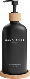 Black Glass Hand Soap Dispenser Bathroom Set by Brighter Barns - Bathroom Soap Dispenser Set with Tray - Glass Pump Bottle - Luxury Bathroom Accessories for Hotel, Vacation Rental, Restaurants (Black)