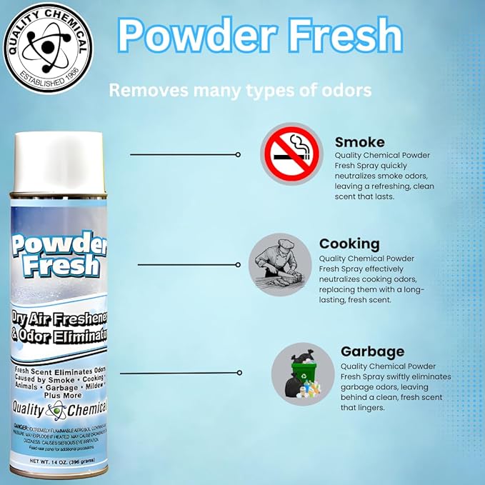 Quality Chemical Powder Fresh - The Most Powerful Dry Air Freshener - Best Room Deodorizer and Air Spray for a Fresh and Clean Home 10 oz Can (Pack of 12)