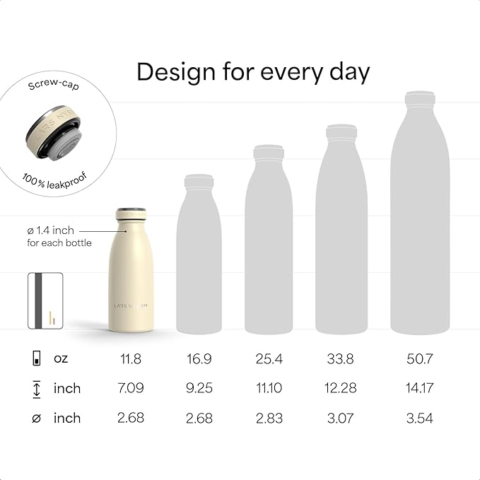 LARS NYSØM Stainless Steel Insulated Water Bottle 12oz 17oz 25oz 34oz 51oz | Insulated Thermo Flask for Hot and Cold Beverages | Leakproof Drinking Bottle (Berry Red, 11.9oz)