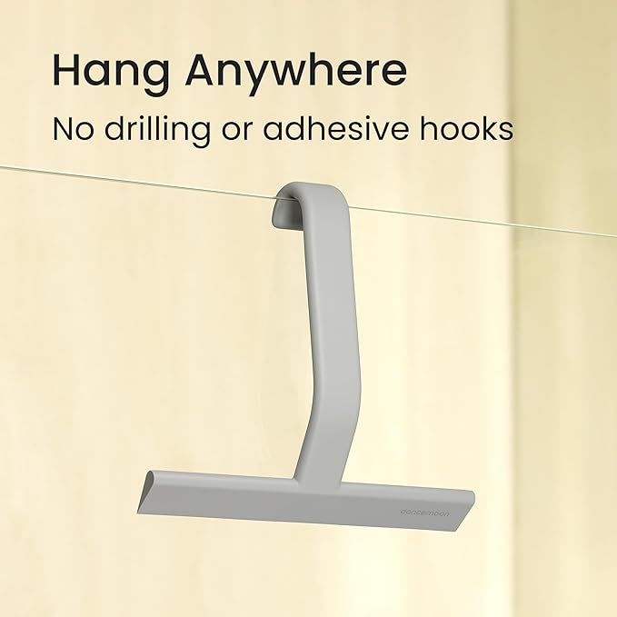 dancemoon JustHang Shower Squeegee for Glass Doors, All-One-Piece Silicone with Built-in Hook Design for Easy Hanging and Cleaning, 10 Inch Gray