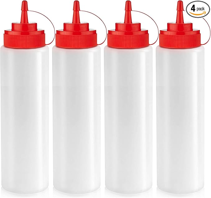 Norcalway 24 oz Condiment Squeeze Bottles for Sauces - Leak Proof - 4 Pack (XL)