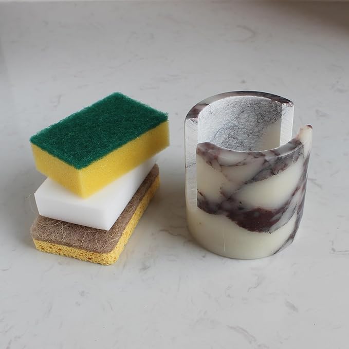Natural Calacatta Viola Marble Sponge Holder for Kitchen Counter, Drying Rack, Sponge Caddy for Sink Organizer