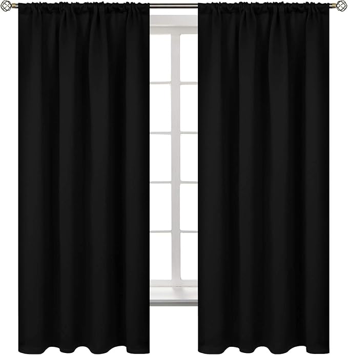 BGment Rod Pocket Blackout Curtains for Bedroom - Thermal Insulated Room Darkening 52 Width 63 Inches Length Window Curtain for Living Room, 52 x 63 Inch, 2 Panels, Black