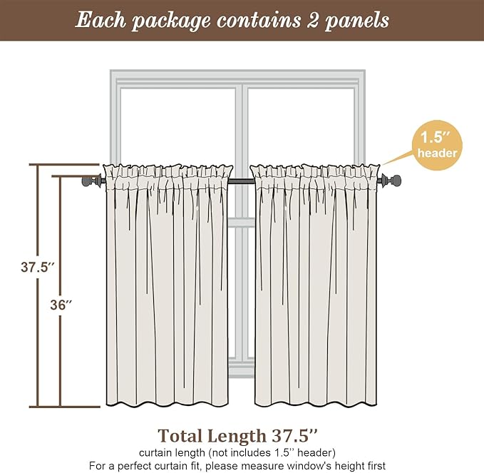 Chyhomenyc Hunter Green Sheer Curtains 36 inch Length 2 Panels, Light Filtering Voile Rod Pocket Short Window Curtians for Bathroom Living Room Farmhouse Small Windows, 42Wx36L inches
