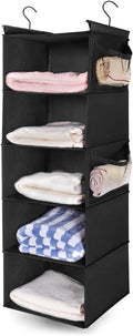 MAX Houser 5-Shelf Hanging Closet Organizer,Space Saver, Cloth Hanging Shelves with 4 Side Pockets,Foldable, Black