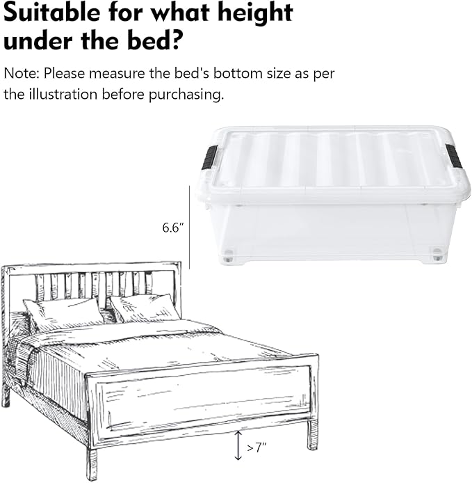 20 Quart Under Bed Shoe Storage Container Bin with Wheels for Underbed, Home or Office Organization, Set of 4