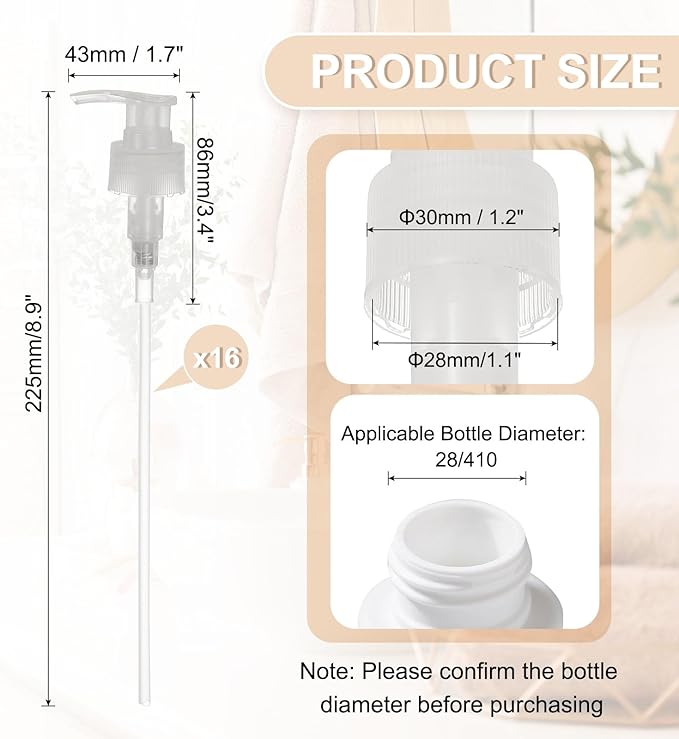 uxcell 16 Pcs Soap Dispenser Pump Heads Soap Dispensers Top Pumps Replacement Switch Pumphead for Standard 24/421 Neck Size Lotion Shampoo Bottle, Transparent