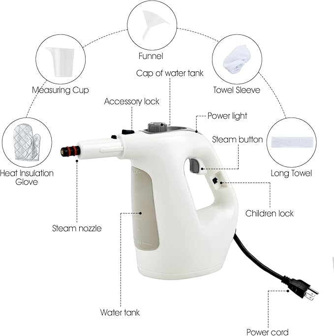 COSTWAY Handheld MultiPurpose Steam Cleaner with 17 Pieces, 350ml Large Capacity Steam Mop Continuous Fill water, Portable Chemical-Free Steamer for Home Use, Floors, Windows, 1400W, Grey