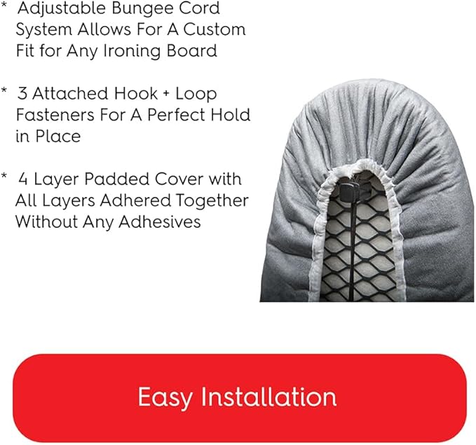 TIVIT Ironing Board Cover 15 x 48, Made in Italy. Pro Grip Pad Covers w/3 Fastener Straps & Pull Bungee Cord - Durable Scorch & Stain Resistant Padded Layers, Heat Reflective AlumiTek PRO Top Coat