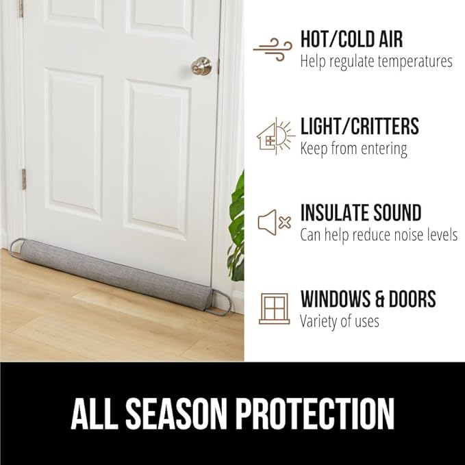 GORILLA GRIP Door Draft Stopper for Bottom of Doors, Weather Stripping Seal Blocks Hot Air, Noise, Bugs, Keeps Cold AC in, Sound Proofing Easy Install Gap Filler, Home Essentials, 38 Inch, Slate Gray