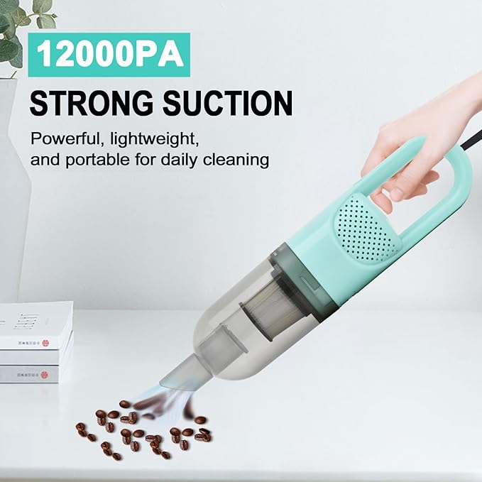 6-in-1 Lightweight Stick Vacuum Cleaner with 100W Powerful Motor, Mini Portable Household Handheld Vacuum Cleaner for Domestic Hard Floors, Carpets and Pet Hair(Green Corded)