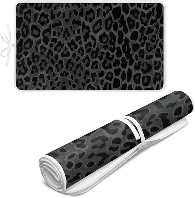 Black Ironing Mat Portable Leopard Print Ironing Pad for Steam Pressing on Tabletop or Bed,Heat Resistant Portable Quilting & Travel Blanket Ironing Board Alternative Cover