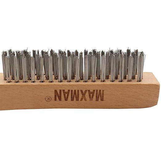 MAXMAN Wire Brush, Heavy Duty Stainless Steel Wire Brushes for Cleaning Rust, Grill Brush, Steel Brush for Paint Removal, Welding, Stiff Bristle Metal Brush with 10" Long Beech Handle, Large, 2Pcs