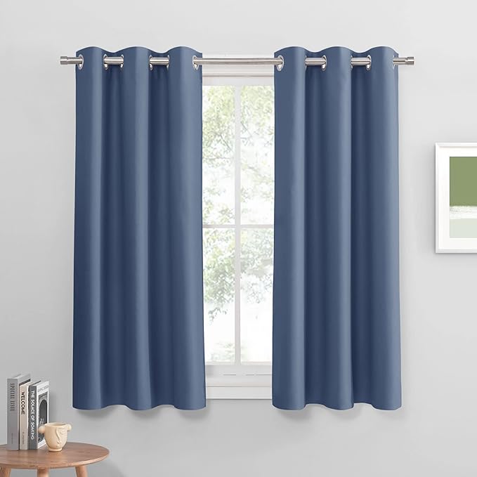 PONY DANCE Black Out Curtains for Bedroom 54 inch Length 2 Panels Set, Thermal Insulated Room Darkening Window Drapes for Living Room, Grommet Top (W34 x L54 Inch, Stone Blue)