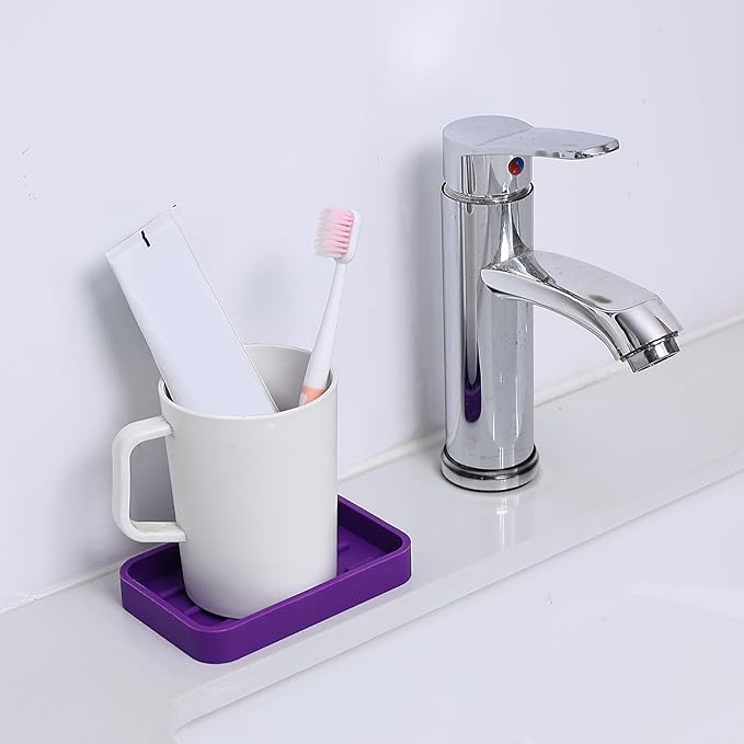 Silicone Kitchen Sink Organizer Tray for Multiple Usage,Easy Clean Sponges Holder for Kitchen Bathroom Counter or Sink,Dish Soap Dispenser,Scrubber,Bottle,Cup Purple 4.9”x 3.2”