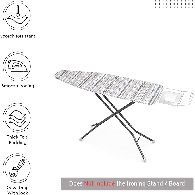 Encasa XO Ironing Board Cover and Pad 57"x22" - Thick 3mm Felt Padding, Drawstring Tightening & Lock, Easy Fit, Scorch & Stain Resistant, Fits X-Large Ironing Board - Aztec