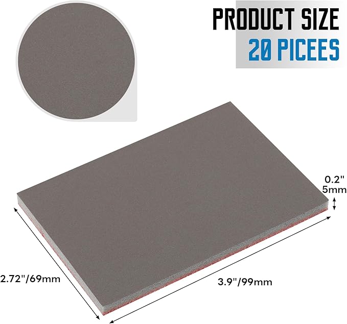 20 Pack 2000 Grit Sanding Sponge, 3 x 4 Inch Soft Foam Sanding Block Wet Dry Sanding Pads, Washable Sandpaper Sponge Drywall Sand Block for Wood, Metal, Furniture Polishing (2000 Grit)