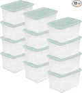 Sterilite 12 Pack Latching Box, Clear Plastic Stackable Storage Bin with Lid, 64 Quart, Mindful Mint