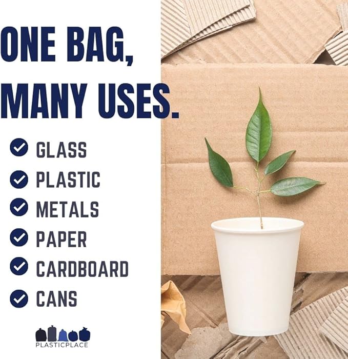 Plasticplace 32-33 Gallon Recycling Trash Bags, 1.2 Mil, Blue Garbage Liners, 33” x 39” (100 Count)