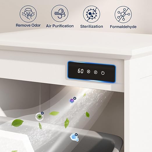 Double Tilt Out Trash Can Cabinet, 10 * 2 Gallon Garbage Trash Bin with Charging Station and Deodorizing Function, Dog-Proof Storage Cabinet for Hidden Bathroom Laundry Hamper, White