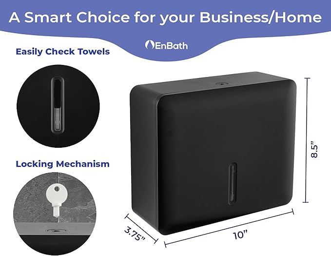 Multifold Paper Towel Dispenser Wall Mount (Black, 2-Pack), Folded Hand Towel Dispenser for Bathroom/Restroom, Commercial Paper Towel Holder, Trifold Paper Towels Dispenser by EnBath