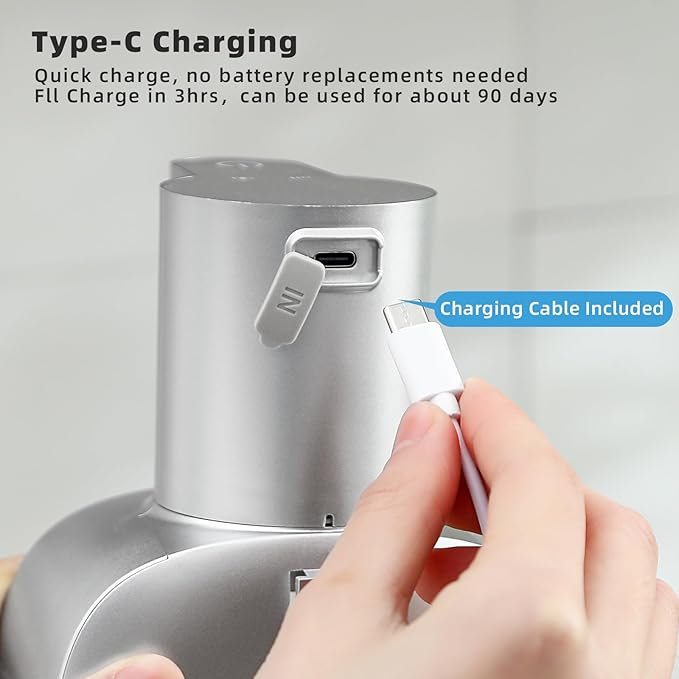 Automatic Liquid Soap Dispenser, 17oz/500ml Touchless Rechargeable with 4-Level Adjustable & IPX5 Waterproof - Level Display for Wall/Tabletop Use in Bathroom, Kitchen, Silver