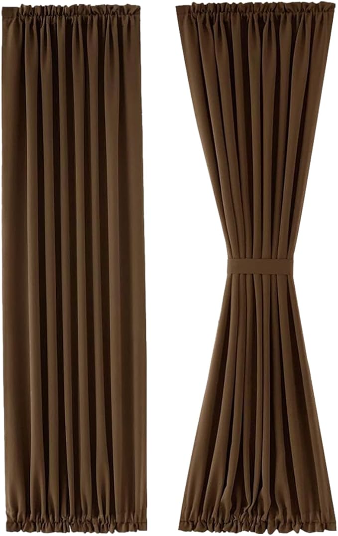 DWCN French Door Curtains – Rod Pocket Thermal Blackout Curtain for Doors with Glass Window, Kitchen and Patio Doors for Privacy, 36 X 72 Inches Long, 1 Curtain Panel with Tieback,Brown