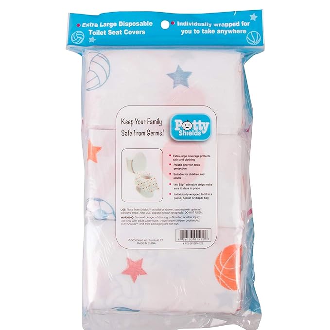 Toilet Seat Covers Disposable (20 Pack, Sports) - XL Waterproof Toilet Cover for Toddlers, Kids & Adults - Portable & Individually Wrapped for Travel, Potty Training & Public Restrooms