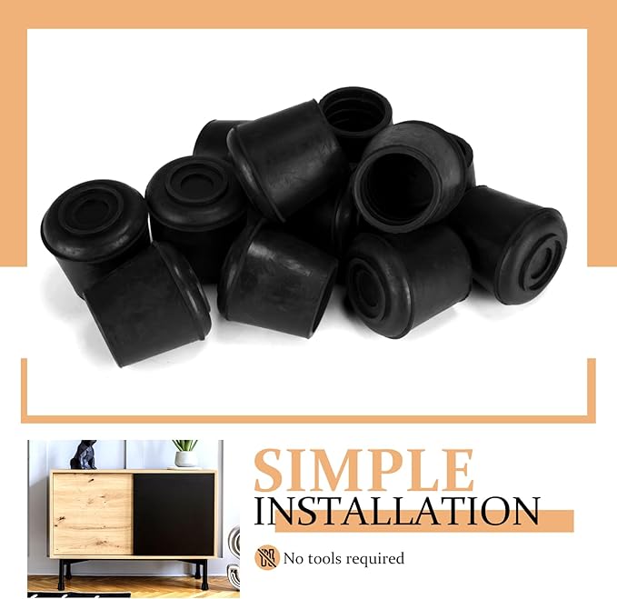1" Round Rubber Chair Leg Tips Caps, Chair Leg Floor Protectors Furniture Legs Caps Non Slip Reduce Noise for Hardwood Floors (Black, 24 Pack)