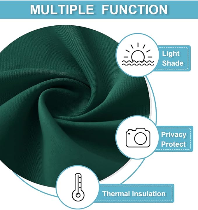 RYB HOME Blackout Curtains for Bathroom - Solid Light Block Blinds Privacy Light Block Drapes for Kitchen Cabinet Kids Nursery Bedroom Laundry Cafe Window Decor, W 42 x L 36, Hunter Green, 1 Pair