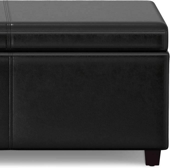 SIMPLIHOME Avalon 54 inch Wide Contemporary Rectangle Extra Large Storage Ottoman Bench in Midnight Black Vegan Faux Leather, Assembled, For the Living Room, Entryway and Family Room