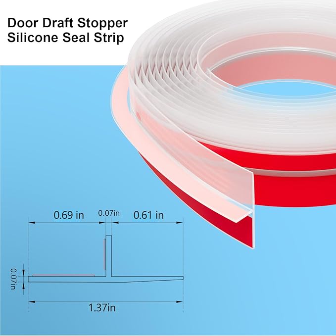 T-Shaped Door Draft Stopper, 1.37 in x 20 Ft Silicone Seal Strip for Windows Gaps, Weather Stripping Seal Strip Shower Sweep, Clear