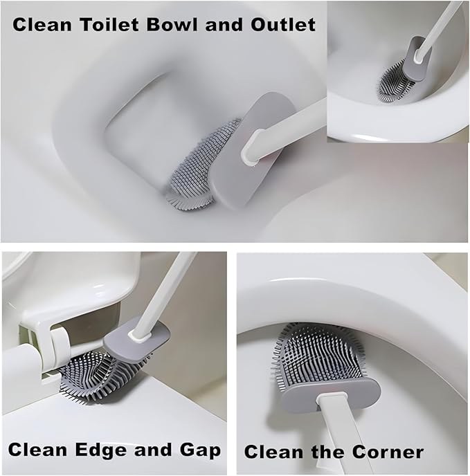 Toilet Brush with Holder Silicone Toilet Brush and Cleaning Brush for Household Bathroom Toliet Brush Set (White)