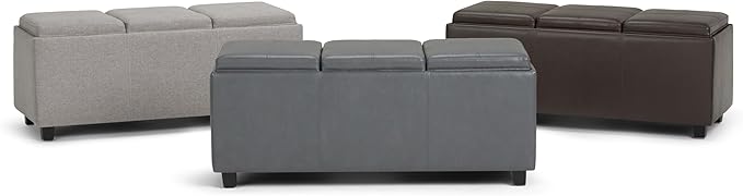 SIMPLIHOME Avalon 42 inch Wide Contemporary Rectangle Storage Ottoman in Stone Grey Vegan Faux Leather, Assembled, For the Living Room, Entryway and Family Room