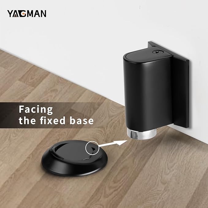 1 Pack Magnetic Door Stoppers Retractable Bottom of Door Holder No Drilling Mount Floor Door Stop with Screws and Adhesive Catch Door Keep Door Open Matte Black MB-1