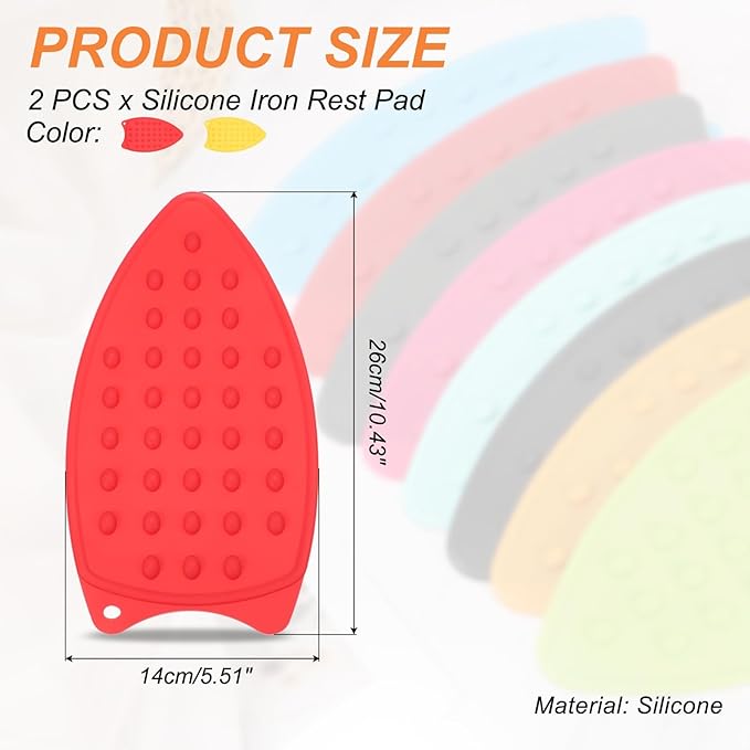 PATIKIL Silicone Iron Rest Pad, 2 Pcs Multipurpose Hot Heat Resistant Iron Rest Plate Protective Pad for Ironing Board Hot Resistant Steamer Steam Compact Mat, Red Yellow