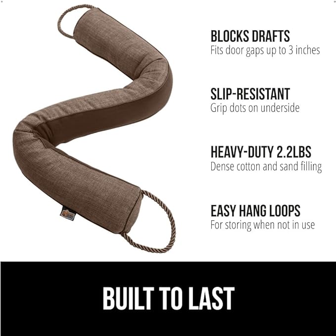 GORILLA GRIP Door Draft Stopper for Bottom of Doors, Weather Stripping Seal Blocks Hot Air, Noise, Bugs, Keeps Cold AC in, Sound Proofing Easy Install Gap Filler, Home Essentials, 34 Inch, Brown
