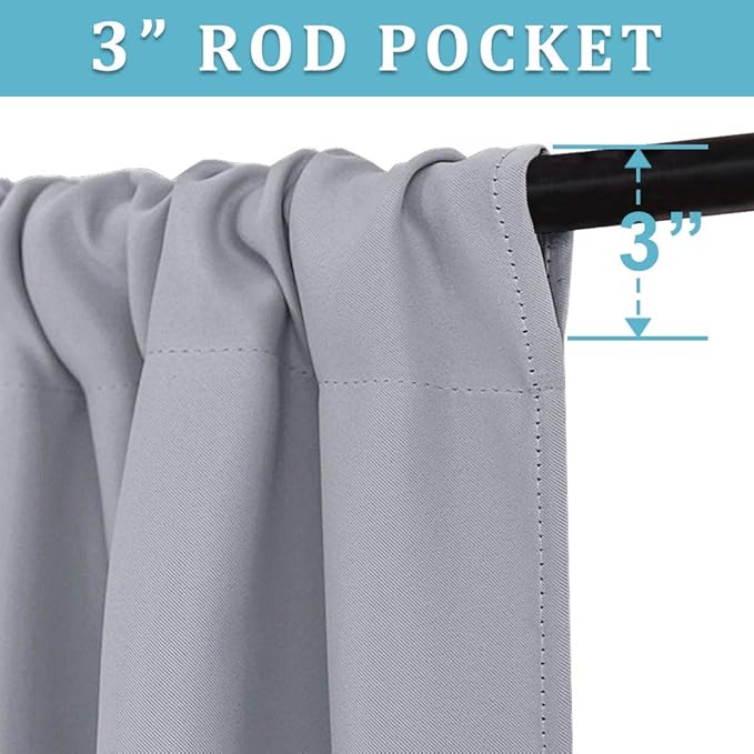 RYB HOME Curtains for Bedroom 72 inches Long, Blackout Thermal Insulating Window Treatment Drapes for Living Room Bathroom Basement Laundry Classroom, W 34 x L 72, Silver Grey, 2 Panels