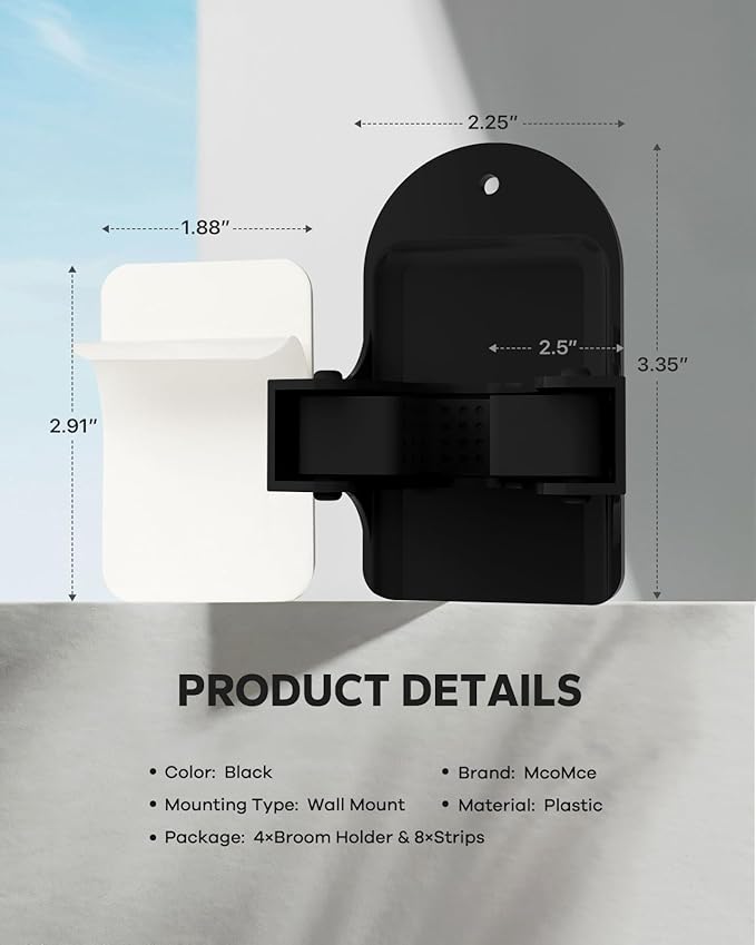 Broom Holder Wall Mount (Black 4 Count), Broom Holder, Broom and Mop Organizer Wall Hanging, Mop and Broom Holder Wall Mount, Broom Organizer Wall Mount for Home, Kitchen, Garage Storage