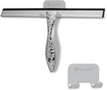 12" Silver Shower Squeegee with Hammered Handle & Waterproof Hook for Glass Doors, Silicone Bathroom Tile Wall and Car Window - Streak-Free Handheld Squeegee