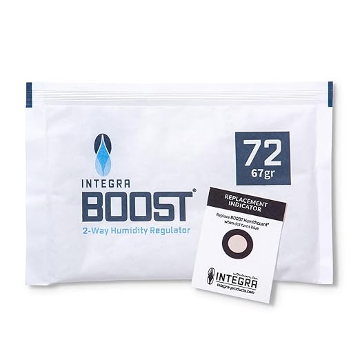 Integra Boost - 72% RH Level - 67 Gram Size - Two-Way Humidity Control Pack - Incl. Replacement Indicator Cards - Food Storage & Herbs Moisture Balancer For Up to 1 LB (Pack of 12)